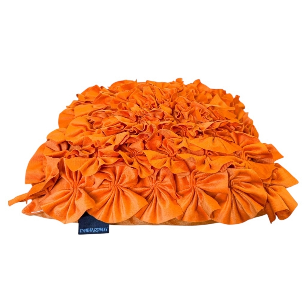 Cynthia Rowley Orange Decorative Throw Accent Pillow Velvety Ruffled 18" Square